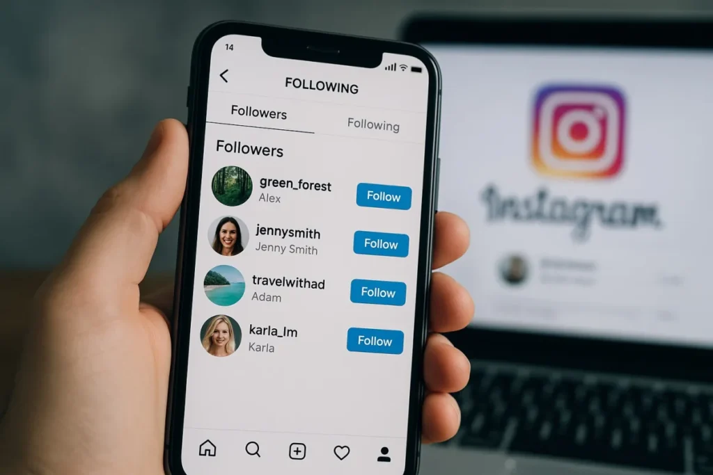 Móvil con una lista de seguidos de Instagram
