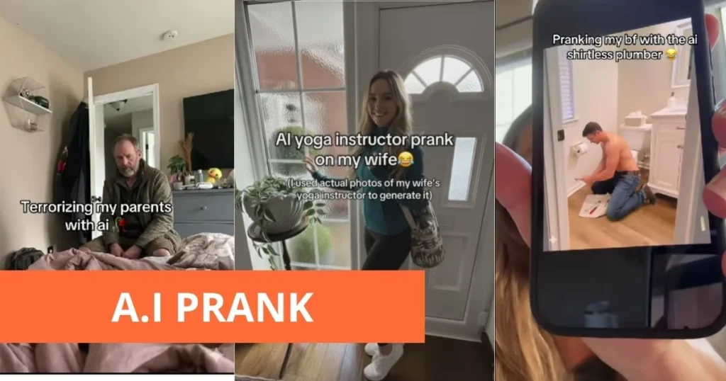 Collage van video's van de AI prank op TikTok