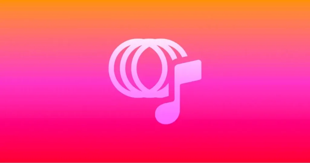 Logotipo de Apple Music Haptics sobre un degradado rosa y naranja