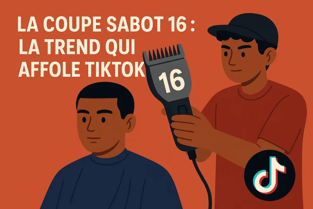 Illustratie van een kapper met een tondeuse met opzetstuk 16 boven een klant