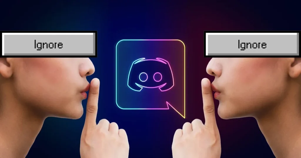 Two people shushing on either side of the Discord logo