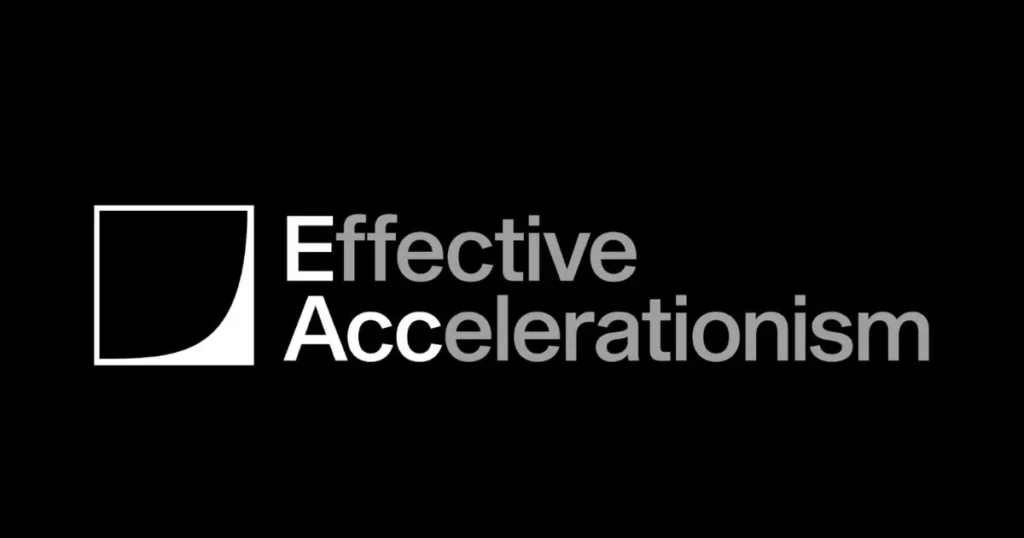 Logo dell'Effective Accelerationism (e/acc) su sfondo nero