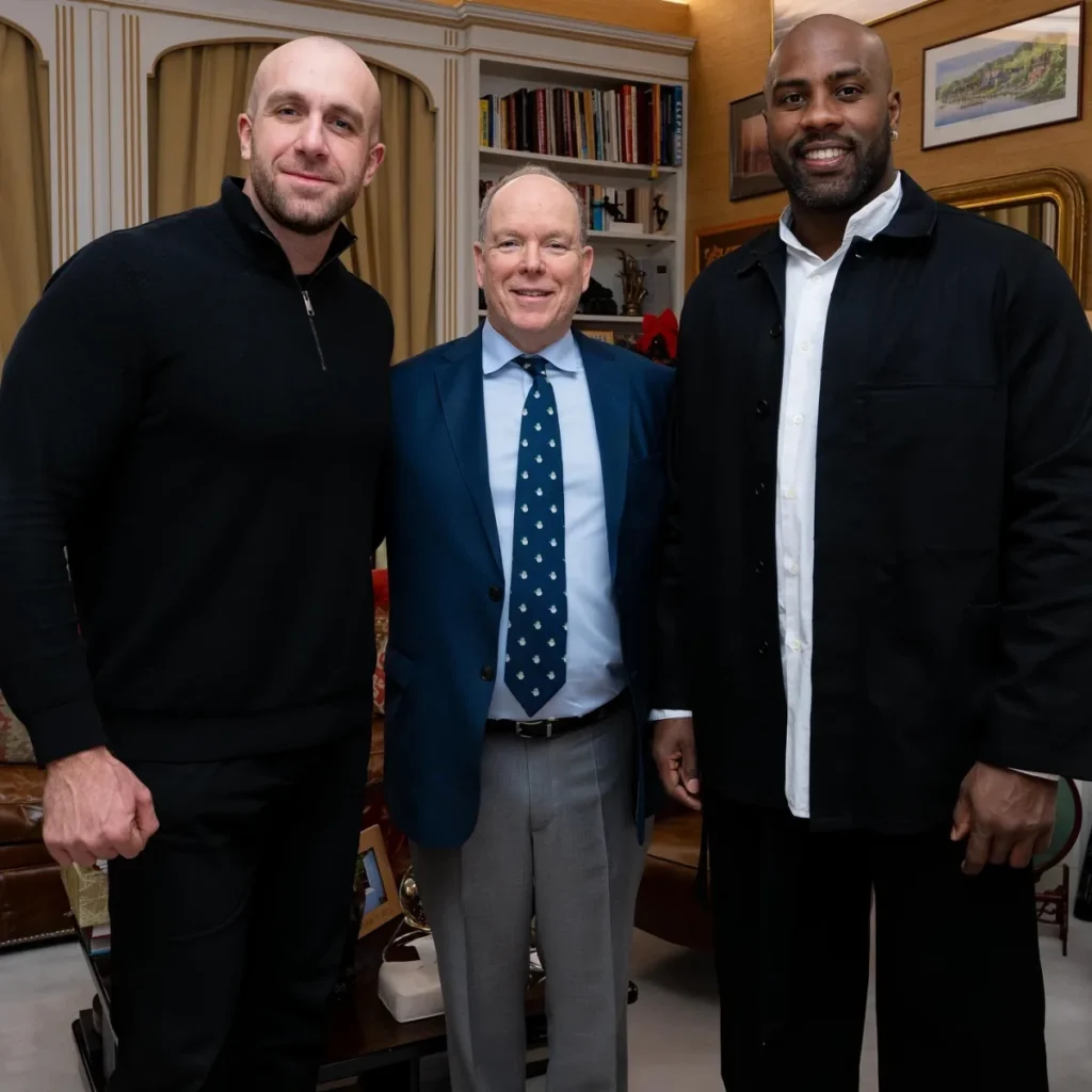 GMK, Teddy Riner and Prince Albert II of Monaco posing together