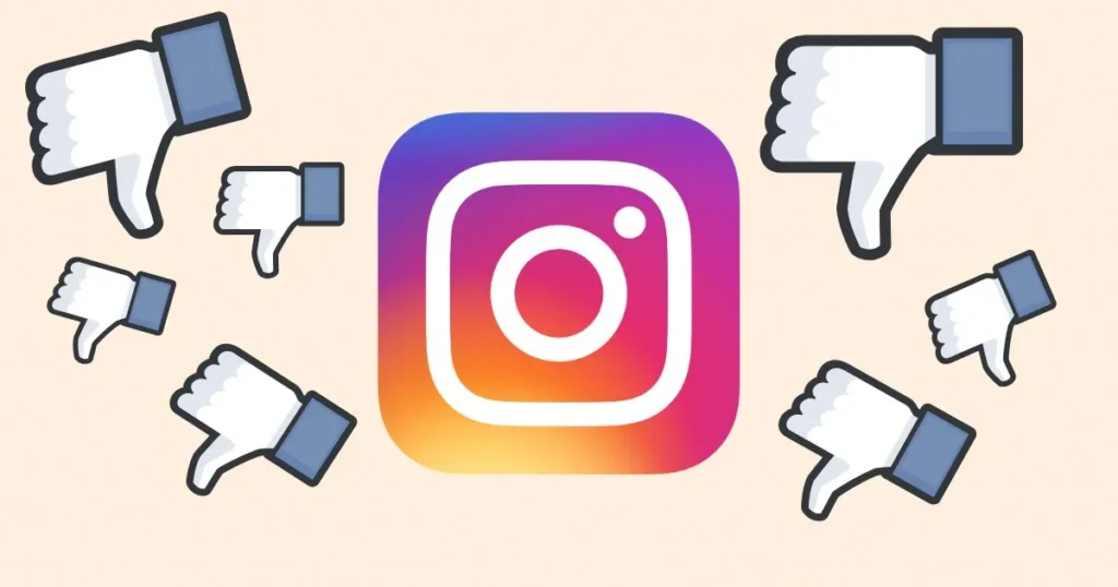 Instagram-logo omringd door duimpjes omlaag