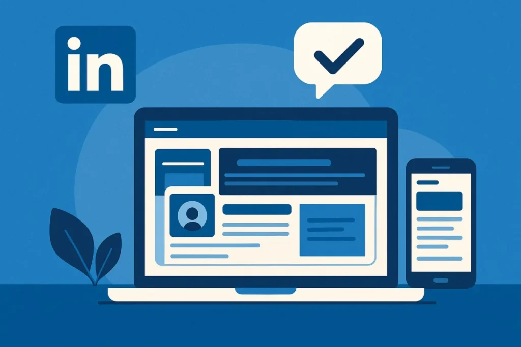 Illustration eines Computers und eines Smartphones mit einer LinkedIn-Seite
