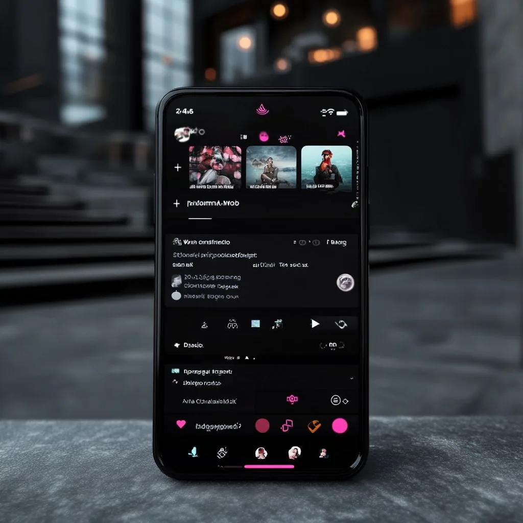 Smartphone in donkere modus op stenen treden