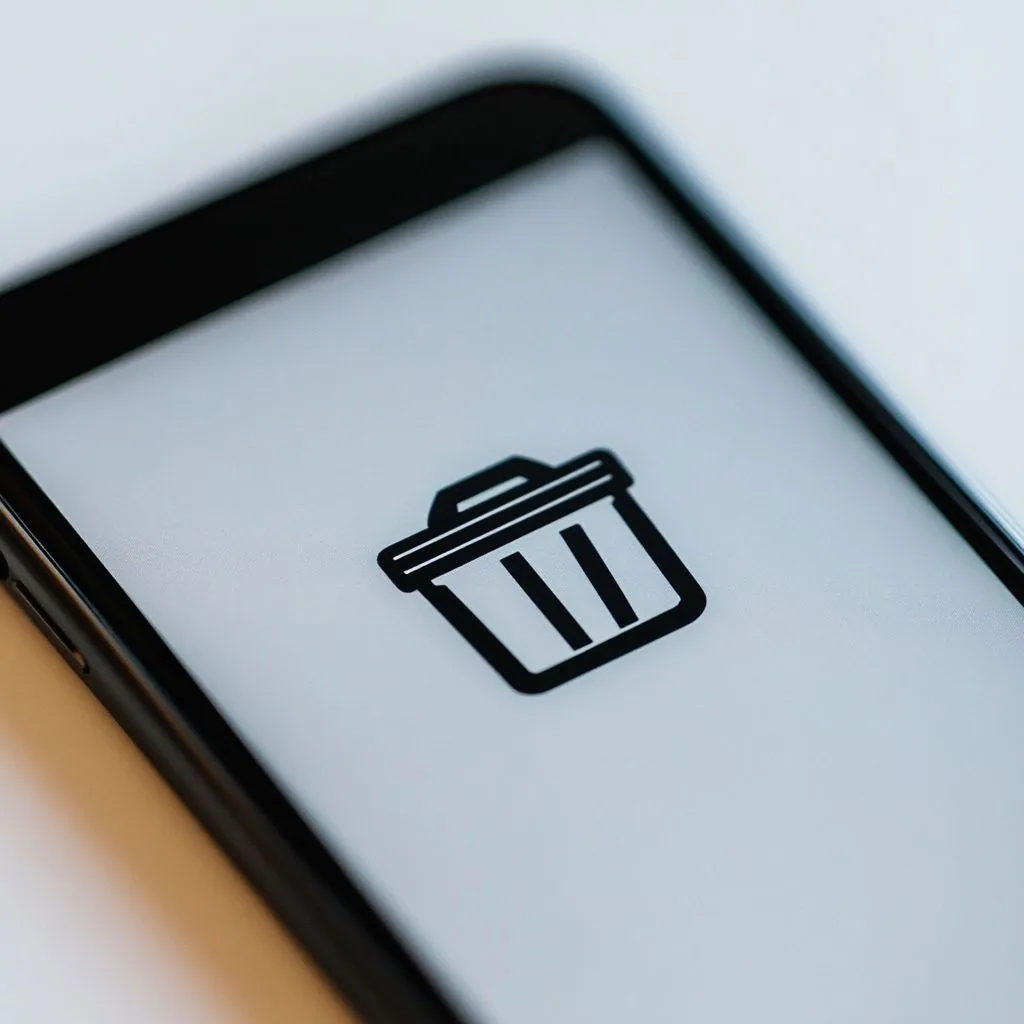 Prullenbakicoon op het scherm van een smartphone