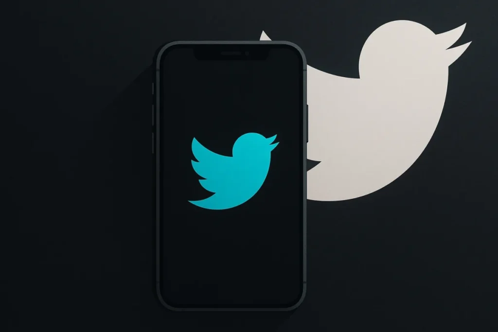 Smartphone in modalità scura con l'uccellino di Twitter